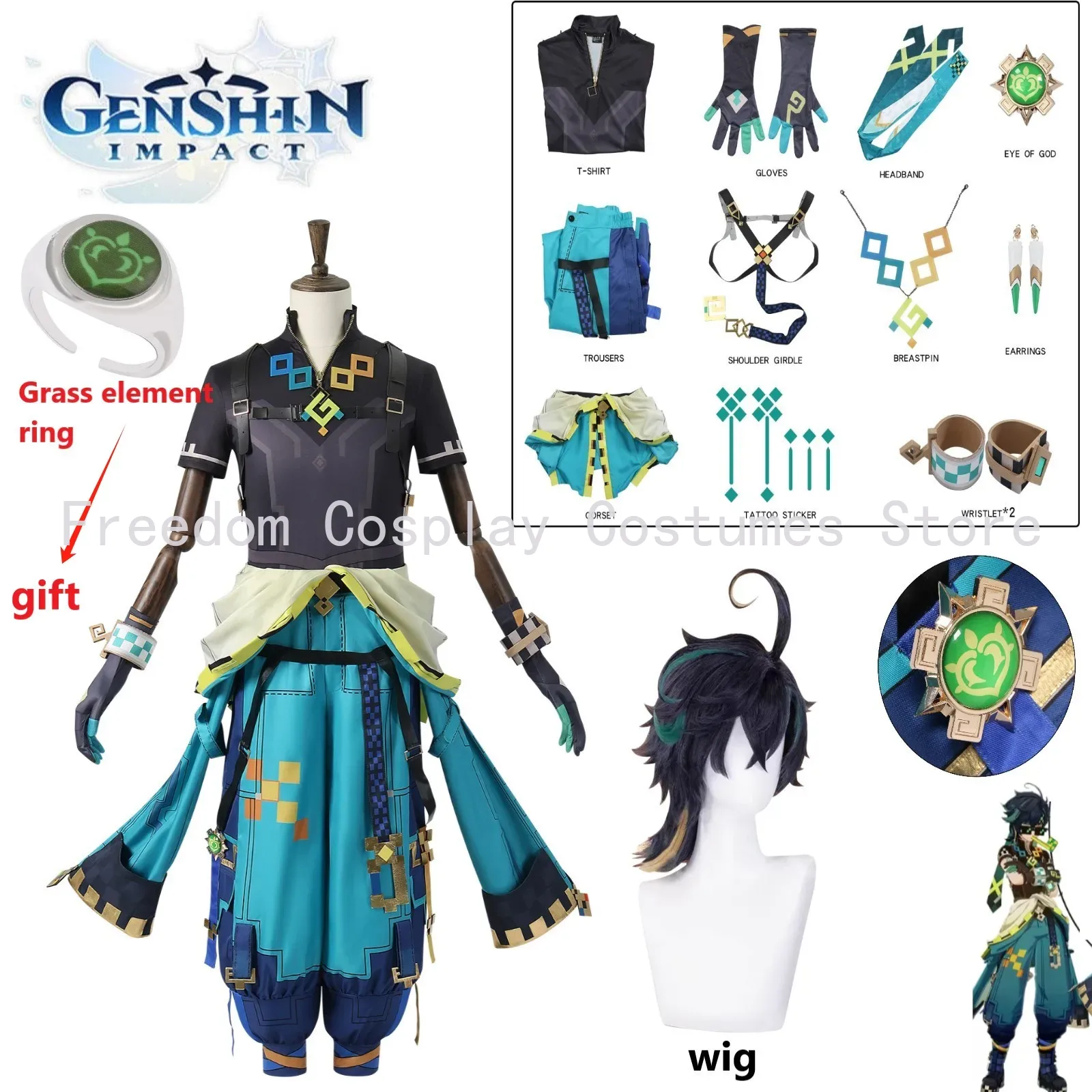 Anime Cosplay Wigs - Game Genshin Impact Kinich Cosplay Costume
