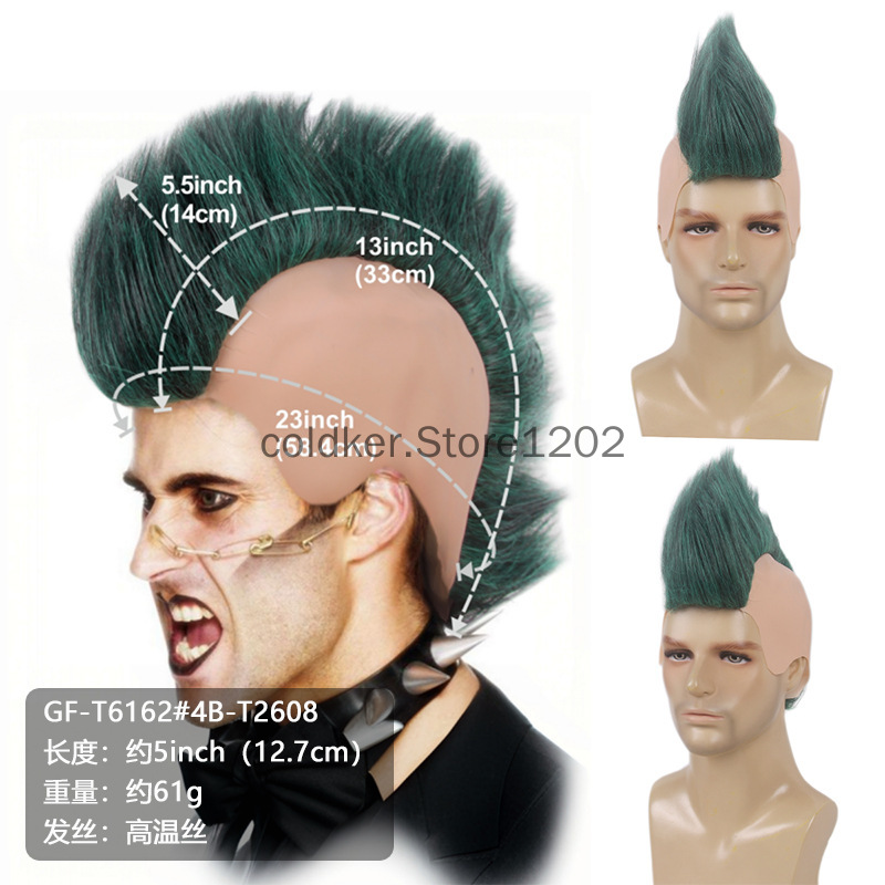 Anime Cosplay With Red Hair - Men's Punk Mohawk Spiky Wig Red