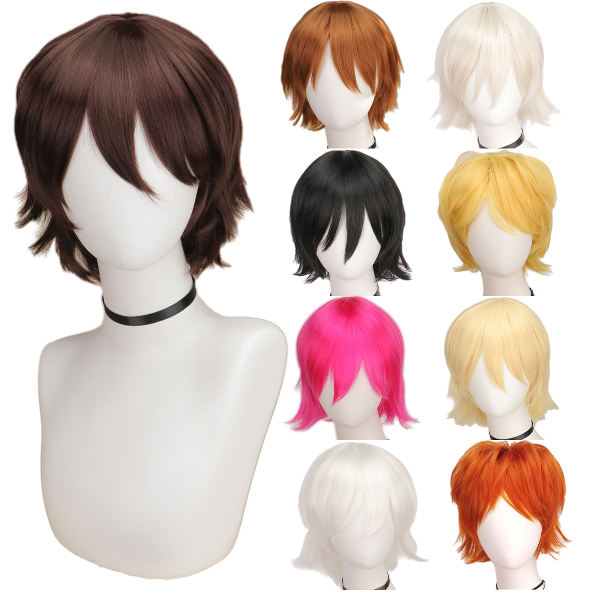 QQXCAIW Male Wig Black White P – Anime Cosplay With Red Hair recenzja i cena